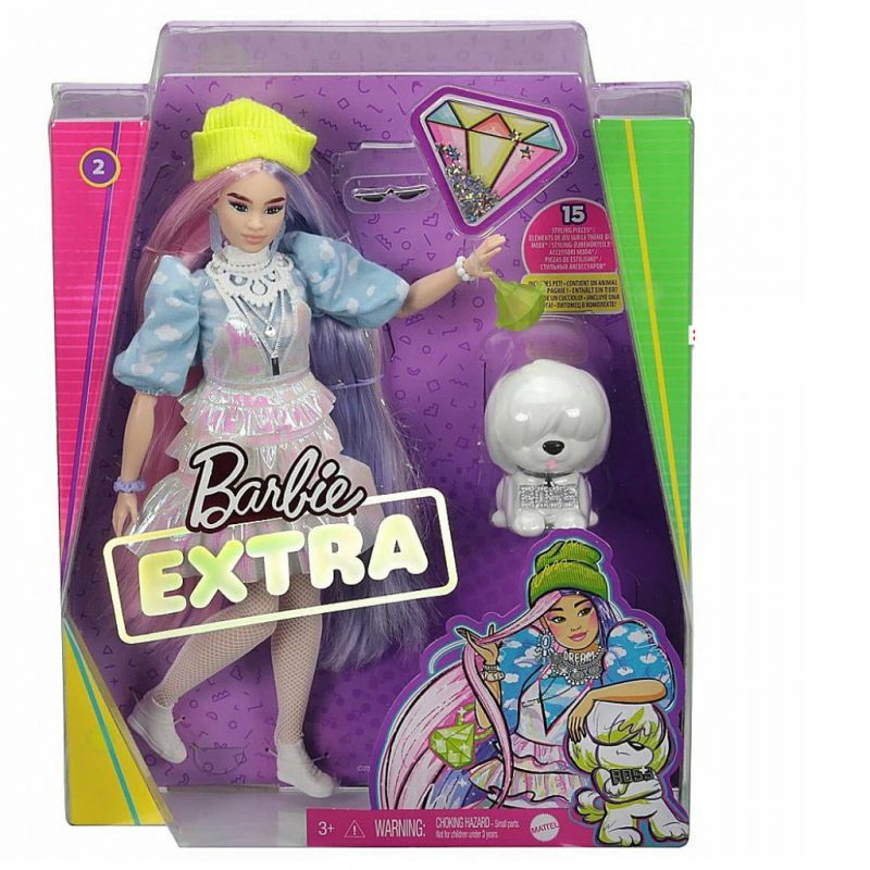 Barbie Extra Doll #2 in Shimmery Look with Pet Puppy for Kids 3 Years Old & Up