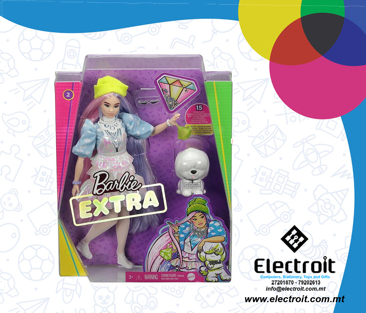 Barbie Extra Doll #2 in Shimmery Look with Pet Puppy for Kids 3 Years Old & Up