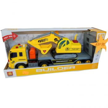 Low loader truck and excavator