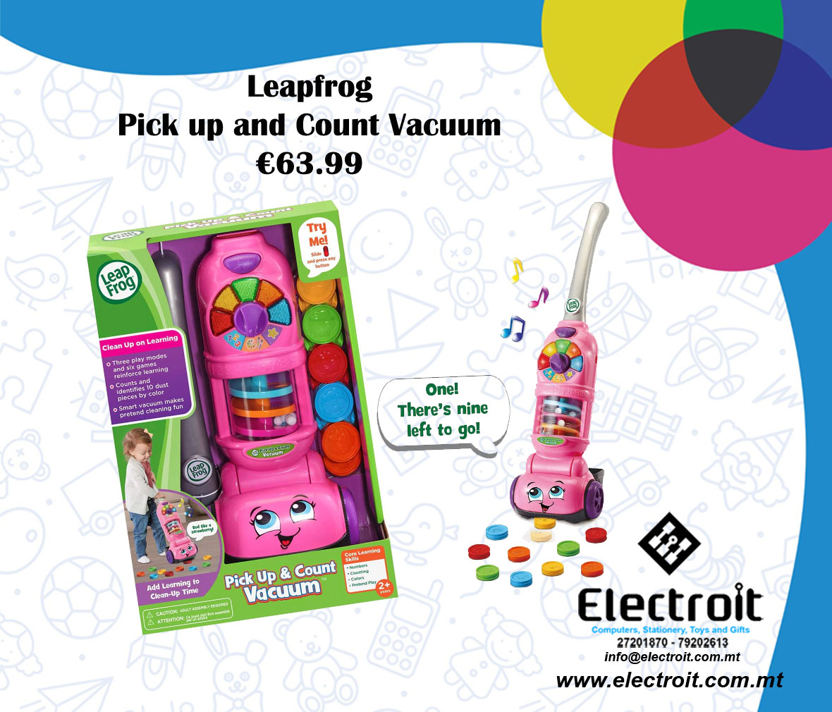 LeapFrog Pick up and count Vacuum Pink Electroit