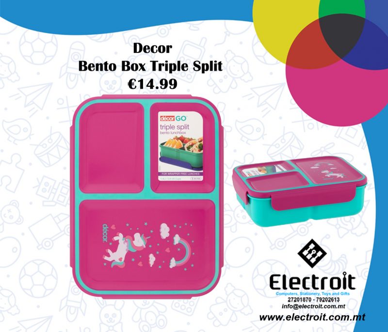 Decor Compact Triple Split Bento Lunch Box 1.4L Pink Unicorn