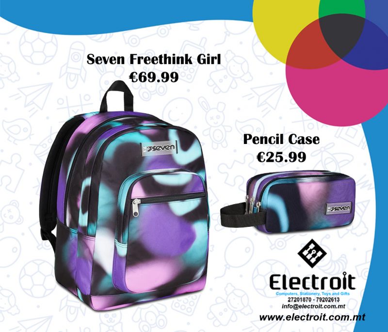 Seven Freethink Backpack & Pencil Case Purple & Blue Hues Design