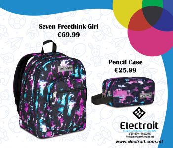 Seven Freethink Backpack & Pencil Case Purple & Blue Hues Design