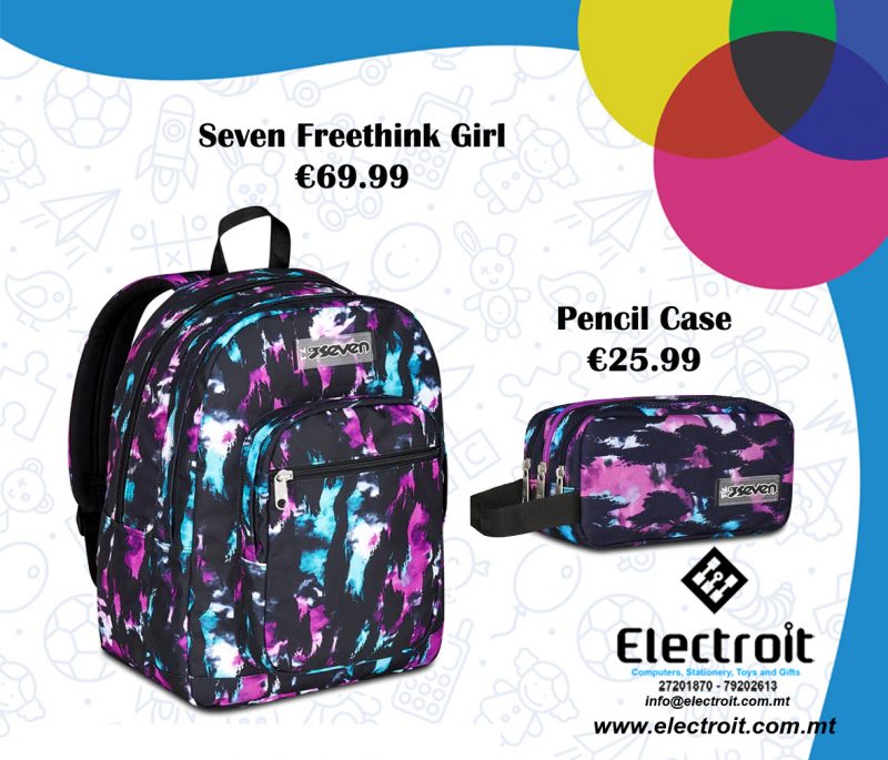 Seven Freethink Backpack & Pencil Case Purple & Blue Hues Design