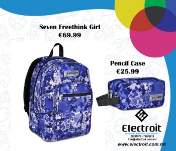 Seven Freethink Backpack & Pencil Case Blue Leaves Design
