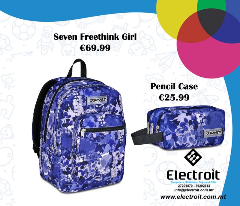Seven Freethink Backpack & Pencil Case Blue Leaves Design