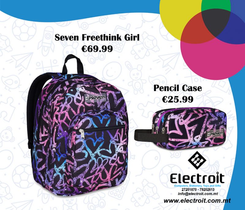 Seven Freethink Backpack & Pencil Case Hearts Design