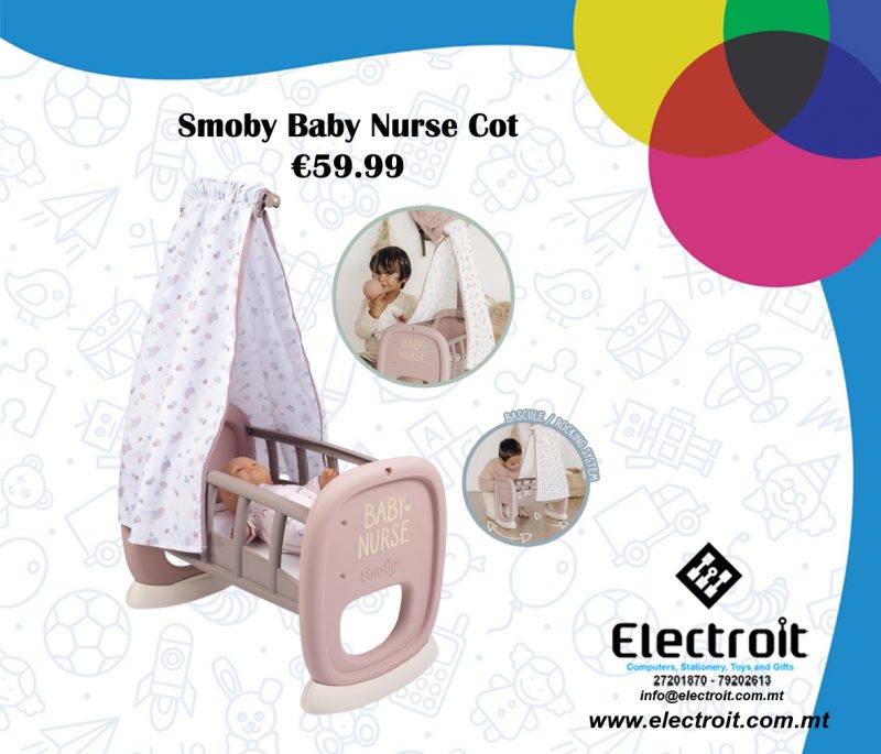 Smoby Baby Nurse Doll Cradle Cot with Canopy - 18+ Months