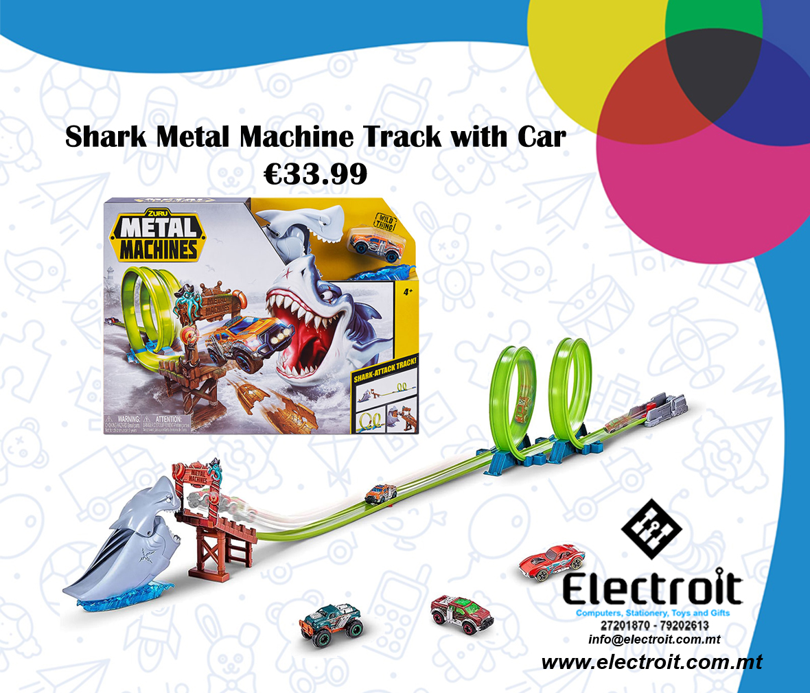 Metal Machine Shark Race Track Double Loop + Car